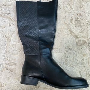 LifeStride Sabella Black Faux Leather Tall Boots Wide Calf Zipper Low Heel